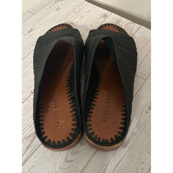 Proud Mary Open Toe Handwoven Radfia And Leather Slides Black Size 38 Or 7 To 7. - Picture 4 of 6